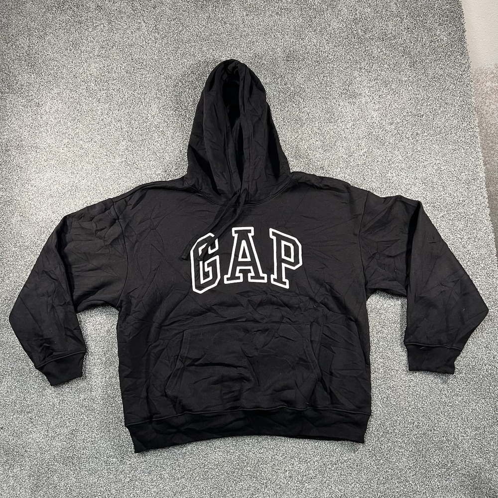 Gap Men’s XL Black Logo Pullover Hoodie Spellout Sweatshirt